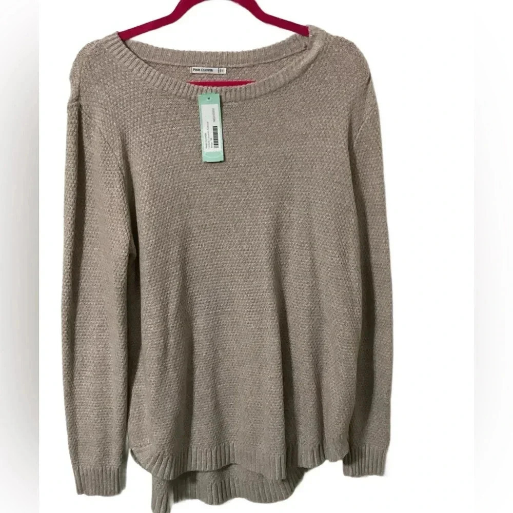 Pink Clover Beige Nikole Pull Over Knot Sweater Size 1X NWT